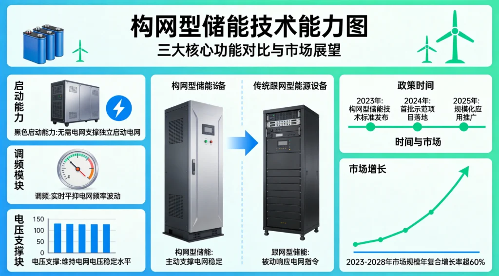 构网型储能核心能力图，黑启动与惯量支撑如何替代传统同步机组